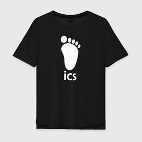 Мужская футболка хлопок Oversize с принтом iCS Foot Logo Haikyu!! в Рязани, 100% хлопок | свободный крой, круглый ворот, “спинка” длиннее передней части | Тематика изображения на принте: anime | haikyu | haikyuu | karasuno | manga | аниме | белый | волейбол | волейбольный клуб | икс | ицс | карасуно | корпорация | лого | логотип | манга | нога | организатор игр | след | старшая школа | ступня | хаику | хаикую