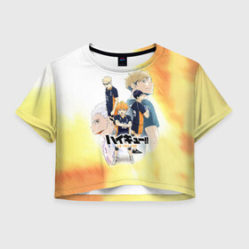 Женская футболка Crop-top 3D с принтом Шоё Тобио Кей Семи и Атсуму Haikyuu!! в Рязани, 100% полиэстер | круглая горловина, длина футболки до линии талии, рукава с отворотами | anime | haikyu | haikyuu | karasuno | manga | аниме | атсуму мия | волейбол | волейбольный клуб | вороны | карасуно | кей цукишима | манга | семи эйта | старшая школа | тобио кагеяма | хаику | хаикую | шоё хината