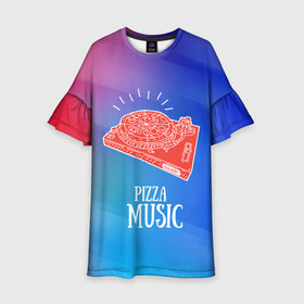 Детское платье 3D с принтом PIZZA MUSIC в Рязани, 100% полиэстер | прямой силуэт, чуть расширенный к низу. Круглая горловина, на рукавах — воланы | d.j | dj | pizza | диджей | музыка | музыканту | пицца | прикол | шутка
