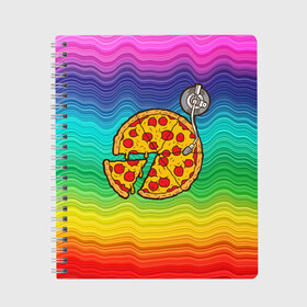 Тетрадь с принтом D j Пицца в Рязани, 100% бумага | 48 листов, плотность листов — 60 г/м2, плотность картонной обложки — 250 г/м2. Листы скреплены сбоку удобной пружинной спиралью. Уголки страниц и обложки скругленные. Цвет линий — светло-серый
 | d.j | dj | pizza | диджей | музыка | музыканту | пицца | прикол | шутка