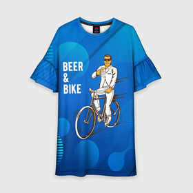 Детское платье 3D с принтом Велосипед и пиво в Рязани, 100% полиэстер | прямой силуэт, чуть расширенный к низу. Круглая горловина, на рукавах — воланы | без рук | вело | велосипед | велосипедист | колеса | руль | спорт