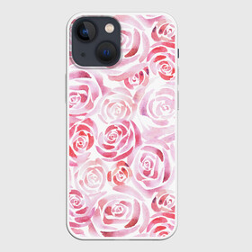 Чехол для iPhone 13 mini с принтом Розовые розы в Рязани,  |  | botanic | flower | pink | rose | summer | watercolor | акварель | акварельный | белый | ботаника | весна | летний | лето | нежный | пастельный | розовый | розы | цветочный | цветы