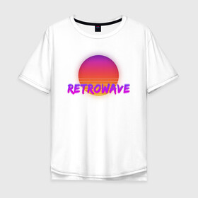 Мужская футболка хлопок Oversize с принтом Retrowave Солнце и надпись в Рязани, 100% хлопок | свободный крой, круглый ворот, “спинка” длиннее передней части | retrowave | retrowave sun | retrowave надписи | ретровейв | ретровейв надписи | ретровейв солнце