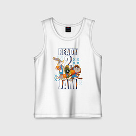 Детская майка хлопок с принтом Ready 2 Jam в Рязани,  |  | bugs bunny | marvin | space jam | space jam 2 | space jam a new legacy | tasmanian devil | taz | tune squad | vdzabma | багз банни | космический джем | космический джем 2 | космический джем: новое поколение | таз | тасманский дьявол | тюн