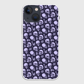 Чехол для iPhone 13 mini с принтом Черепа в Рязани,  |  | background | bones | flowers | pattern | roses | skulls | кости | паттерн | розы | фон | цветы | черепа