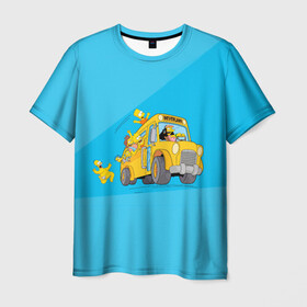 Мужская футболка 3D с принтом Автобус в Неверленд в Рязани, 100% полиэфир | прямой крой, круглый вырез горловины, длина до линии бедер | bart | gomer | liza | simpsons | the simpson | барт | гомер | лиза | мульт | мультфильм | симпсоны