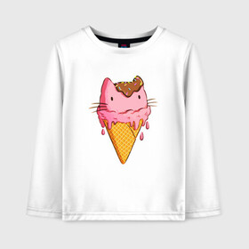 Детский лонгслив хлопок с принтом Cat Ice Cream в Рязани, 100% хлопок | круглый вырез горловины, полуприлегающий силуэт, длина до линии бедер | Тематика изображения на принте: animal | cat | cute | ice cream | kitty | meow | друг | еда | животные | киска | кися | китти | кот | котенок | котик | котэ | кошечка | кошка | мороженое | мур | мяу | питомец