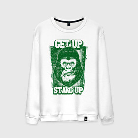 Мужской свитшот хлопок с принтом Get Up - Stand Up в Рязани, 100% хлопок |  | bob marley | get up | get up stand up | gorilla | stand up | боб марли | вставай | горилла | обезьяна