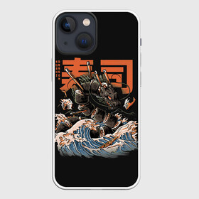 Чехол для iPhone 13 mini с принтом Sushi Dragon в Рязани,  |  | breathing | chinese | dragonblack | fire | helicopter | japan | marine | monster | ocean | reptile | sea | sticks | sushi | water | waves | вертолет | вода | волны | дракон | китайский | монстр | море | морской | огнедышащий | океан | палочки