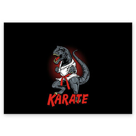 Поздравительная открытка с принтом KARATE T-REX в Рязани, 100% бумага | плотность бумаги 280 г/м2, матовая, на обратной стороне линовка и место для марки
 | animal | dinosaur | fight | fighter | hunter | karate | red | sport | strong | t rex | боец | бои | динозавр | карате | сила | спорт | тиранозавр | хищник