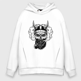 Мужское худи Oversize хлопок с принтом viking skull в Рязани, френч-терри — 70% хлопок, 30% полиэстер. Мягкий теплый начес внутри —100% хлопок | боковые карманы, эластичные манжеты и нижняя кромка, капюшон на магнитной кнопке | викинг | воин | череп | шлем