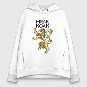 Женское худи Oversize хлопок с принтом Lannister Hear me Roar в Рязани, френч-терри — 70% хлопок, 30% полиэстер. Мягкий теплый начес внутри —100% хлопок | боковые карманы, эластичные манжеты и нижняя кромка, капюшон на магнитной кнопке | crow | fire and blood | game of thrones | lannister | stark | statwb | targaryen | винтерфел | ворон | игра престолов | король ночи | ланнистер | лютоволк | мать драконов | пламя и кровь | север | старки | таргариен | черные крылья