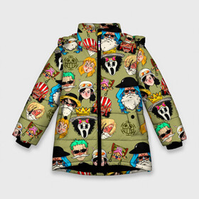 Зимняя куртка для девочек 3D с принтом Персонажи One Piece Большой куш в Рязани, ткань верха — 100% полиэстер; подклад — 100% полиэстер, утеплитель — 100% полиэстер. | длина ниже бедра, удлиненная спинка, воротник стойка и отстегивающийся капюшон. Есть боковые карманы с листочкой на кнопках, утяжки по низу изделия и внутренний карман на молнии. 

Предусмотрены светоотражающий принт на спинке, радужный светоотражающий элемент на пуллере молнии и на резинке для утяжки. | Тематика изображения на принте: anime | manga | monkey d. luffy | one piece | аниме | большой куш | ван пис | вон пис | гол д. роджер | кайдо | король пиратов | луфи | луффи | манга | манки д. луффи | нами | нико робин | пират | портгас д. эйс | ророноа зоро