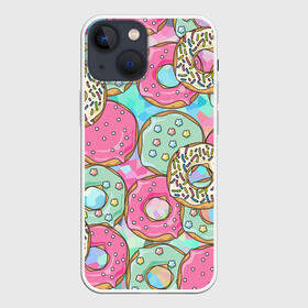 Чехол для iPhone 13 mini с принтом РазНоцветные Пончики в Рязани,  |  | еда | звездочки | лето | пончики | разноцветные | сладости