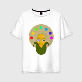 Женская футболка хлопок Oversize с принтом Кукуруза Художник в Рязани, 100% хлопок | свободный крой, круглый ворот, спущенный рукав, длина до линии бедер
 | краски | кукуруза | палитра | художник
