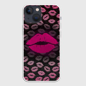 Чехол для iPhone 13 mini с принтом Малиновые губы в Рязани,  |  | блестки | блестящий | губки | губы | желтый | звезды | краски | отпечаток | поцелуй | розовый | сверкает