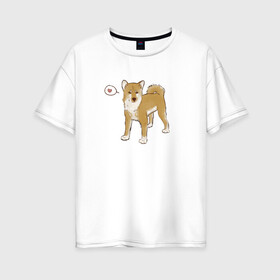 Женская футболка хлопок Oversize с принтом Сиба-Ину в Рязани, 100% хлопок | свободный крой, круглый ворот, спущенный рукав, длина до линии бедер
 | домашнее животное | животное | милая собака | сердечко | сиба ину | собака
