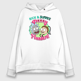 Женское худи Oversize хлопок с принтом Rick & Summer P***y Pounders! в Рязани, френч-терри — 70% хлопок, 30% полиэстер. Мягкий теплый начес внутри —100% хлопок | боковые карманы, эластичные манжеты и нижняя кромка, капюшон на магнитной кнопке | Тематика изображения на принте: morty | morty smith | rick | rick and morty | rick sanchez | vdzabma | морти | морти смит | рик | рик и морти | рик санчез