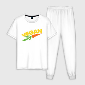 Мужская пижама хлопок с принтом Веган - Морковь в Рязани, 100% хлопок | брюки и футболка прямого кроя, без карманов, на брюках мягкая резинка на поясе и по низу штанин
 | green | greenpaece | nature | sport | vegan | yoga | веган | вегетарианец | гринпис | еда | животные | жизнь | здоровье | зеленый | йога | мир | овощи | пища | планета | природа | растение | спорт | тело | фрукты