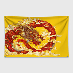 Флаг-баннер с принтом Китайский Дракон, China Dragon в Рязани, 100% полиэстер | размер 67 х 109 см, плотность ткани — 95 г/м2; по краям флага есть четыре люверса для крепления | chinese dragon | dhina dragon | dragon | азиатский дракон | восточный дракон | дракон | китайские драконы | китайский дракон | красный дракон | традиционный китайский дракон | японский дракон