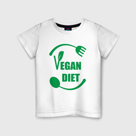 Детская футболка хлопок с принтом Vegan Diet в Рязани, 100% хлопок | круглый вырез горловины, полуприлегающий силуэт, длина до линии бедер | green | greenpaece | nature | sport | vegan | yoga | веган | вегетарианец | гринпис | диета | еда | животные | жизнь | здоровье | зеленый | йога | мир | овощи | пища | планета | природа | растение | спорт | тело | фрукты