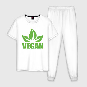 Мужская пижама хлопок с принтом Веган в Рязани, 100% хлопок | брюки и футболка прямого кроя, без карманов, на брюках мягкая резинка на поясе и по низу штанин
 | green | greenpaece | nature | sport | vegan | yoga | веган | вегетарианец | гринпис | еда | животные | жизнь | здоровье | зеленый | йога | мир | овощи | пища | планета | природа | растение | спорт | тело | фрукты