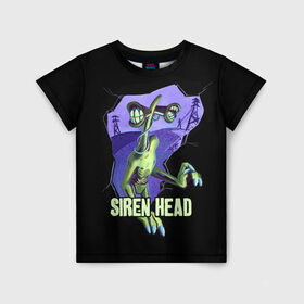 Детская футболка 3D с принтом СИРЕНОГОЛОВЫЙ  SIREN HEAD в Рязани, 100% гипоаллергенный полиэфир | прямой крой, круглый вырез горловины, длина до линии бедер, чуть спущенное плечо, ткань немного тянется | Тематика изображения на принте: siren head | игра | монстр | сиреноголовый | существо | хоррор