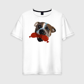 Женская футболка хлопок Oversize с принтом Амстафф в Рязани, 100% хлопок | свободный крой, круглый ворот, спущенный рукав, длина до линии бедер
 | amstaff | американский стаффордширский терьер | амстафф | аст | собака | сосиска | стафф | стаффорд