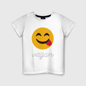 Детская футболка хлопок с принтом Vegan Smile в Рязани, 100% хлопок | круглый вырез горловины, полуприлегающий силуэт, длина до линии бедер | green | greenpaece | nature | sport | vegan | yoga | веган | вегетарианец | гринпис | еда | животные | жизнь | здоровье | зеленый | йога | мир | овощи | пища | планета | природа | растение | спорт | тело | улыбка | фрукты