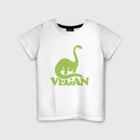 Детская футболка хлопок с принтом Dino Vegan в Рязани, 100% хлопок | круглый вырез горловины, полуприлегающий силуэт, длина до линии бедер | green | greenpaece | nature | sport | vegan | yoga | веган | вегетарианец | гринпис | динозавр | еда | животные | жизнь | здоровье | зеленый | йога | мир | овощи | пища | планета | природа | растение | спорт | тело | фрукты