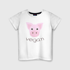 Детская футболка хлопок с принтом Pig Vegan в Рязани, 100% хлопок | круглый вырез горловины, полуприлегающий силуэт, длина до линии бедер | green | greenpaece | nature | pig | sport | vegan | yoga | веган | вегетарианец | гринпис | еда | животные | жизнь | здоровье | зеленый | йога | мир | овощи | пища | планета | природа | растение | свинья | спорт | тело | фрукты