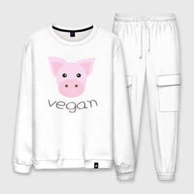 Мужской костюм хлопок с принтом Pig Vegan в Рязани, 100% хлопок | на свитшоте круглая горловина, мягкая резинка по низу. Брюки заужены к низу, на них два вида карманов: два “обычных” по бокам и два объемных, с клапанами, расположенные ниже линии бедра. Брюки с мягкой трикотажной резинкой на поясе и по низу штанин. В поясе для дополнительного комфорта — широкие завязки | green | greenpaece | nature | pig | sport | vegan | yoga | веган | вегетарианец | гринпис | еда | животные | жизнь | здоровье | зеленый | йога | мир | овощи | пища | планета | природа | растение | свинья | спорт | тело | фрукты