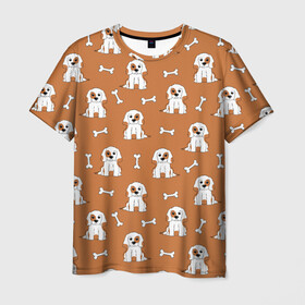 Мужская футболка 3D с принтом Пёс и кость в Рязани, 100% полиэфир | прямой крой, круглый вырез горловины, длина до линии бедер |  кость |  питомец | домашнее животное | кости | косточка | косточки | любителям собак | пёс | пёсик | пёсики | псы | собака | собаки | собачка | собачки | узор | щенки | щенок