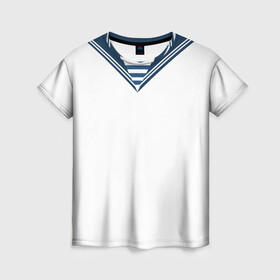 Женская футболка 3D с принтом Матроска парадная ВМФ в Рязани, 100% полиэфир ( синтетическое хлопкоподобное полотно) | прямой крой, круглый вырез горловины, длина до линии бедер | вмф | военная форма | день флота | матроска