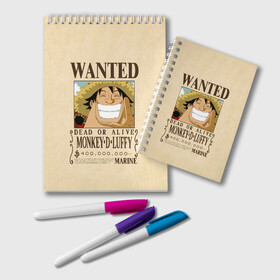 Блокнот с принтом WANTED Monkey D. Luffy в Рязани, 100% бумага | 48 листов, плотность листов — 60 г/м2, плотность картонной обложки — 250 г/м2. Листы скреплены удобной пружинной спиралью. Цвет линий — светло-серый
 | anime | manga | monkey d. luffy | one piece | аниме | большой куш | ван пис | вон пис | гол д. роджер | кайдо | король пиратов | луфи | луффи | манга | манки д. луффи | нами | нико робин | пират | портгас д. эйс | ророноа зоро