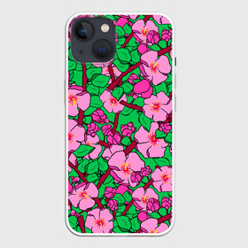 Чехол для iPhone 13 с принтом Цветы Сакуры, Sakura в Рязани,  |  | cherry | flowers | japan | pink | sakura | summer | азия | бутоны | вишня | девушкам | деревья | лепестки | лето | листья | нарисованные цветы | природа | розовые цветы | сад | сакура | сакура вишня | сакура цветок