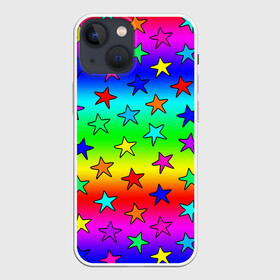 Чехол для iPhone 13 mini с принтом Радужные звезды в Рязани,  |  | baby | children | girl | gradient | kids | neon | rainbow | space | stars | градиент | девчачие | девчачье | детские | детский рисунок | звездочки | звезды | космос | красочные | малышам | неоновые | ночные | радуга | разноцветные