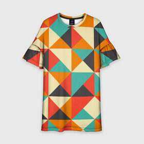 Детское платье 3D с принтом Треугольники в Рязани, 100% полиэстер | прямой силуэт, чуть расширенный к низу. Круглая горловина, на рукавах — воланы | геометрия | краски | кубы | минимализм | треугольники