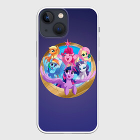 Чехол для iPhone 13 mini с принтом Pony team в Рязани,  |  | my little pony | весёлая пинки пай | добрая флаттершайн | дружба это чудо | единорог | единороги | май литл пони | мульт | мультфильм | радуга дэш | селестия | спайк | сумеречная искорка | честная эплджек