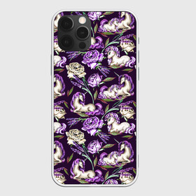 Чехол для iPhone 12 Pro Max с принтом Единороги и цветы - темный в Рязани, Силикон |  | единорог | единороги | единорожек | лаванда | малыш | мама | роза | розы | сказка | сказочный | фентези | цветок | цветочный | цветы