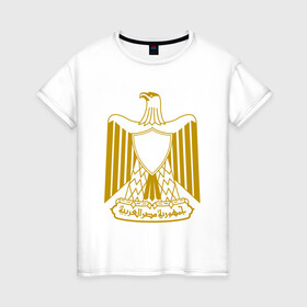 Женская футболка хлопок с принтом Египет | Египетский герб в Рязани, 100% хлопок | прямой крой, круглый вырез горловины, длина до линии бедер, слегка спущенное плечо | буква | герб | герб египта | египет | египетский герб | знак | иероглифы | символ | символы | флаг | эмблема | эмблемма