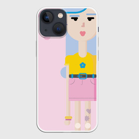 Чехол для iPhone 13 mini с принтом Девочка с напитком в Рязани,  |  | девочка | лето | напиток | розовая юбка | синие волосы