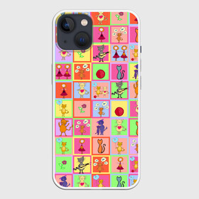 Чехол для iPhone 13 с принтом Хороший день в Рязани,  |  | Тематика изображения на принте: девочки | дружба | котики | разноцветный | рыбка | счастье | узор | цветочный | шарики