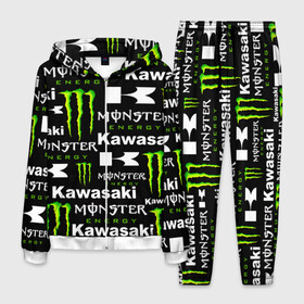 Мужской костюм 3D с принтом KAWASAKI X MONSTER ENERGY в Рязани, 100% полиэстер | Манжеты и пояс оформлены тканевой резинкой, двухслойный капюшон со шнурком для регулировки, карманы спереди | kawasaki | monster energy | motorcycle | motosport | racing | speed | sport | байк | гонки | двигатель | кавасаки | монстер энерджи. | мото | мотокросс | мотоспорт | мототриал | мотоцикл | скорость | спорт