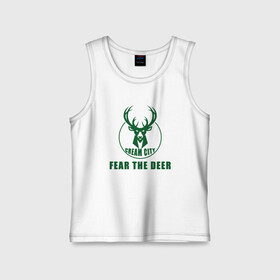 Детская майка хлопок с принтом Fear The Deer в Рязани,  |  | antetokounmpo | basketball | bucks | giannis | milwaukee | mvp | nba | sport | streetball | адетокумбо | бакс | баскетбол | игра | милуоки | мяч | нба | олень | спорт | стритбол | тренер | чемпион | янис