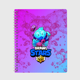 Тетрадь с принтом BRAWL STARS SQUEAK: СКВИК. в Рязани, 100% бумага | 48 листов, плотность листов — 60 г/м2, плотность картонной обложки — 250 г/м2. Листы скреплены сбоку удобной пружинной спиралью. Уголки страниц и обложки скругленные. Цвет линий — светло-серый
 | brawl stars | leon | sally leon | shark | werewolf leon | акула | бравл старс | оборотень | сквик squeak