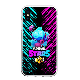 Чехол для iPhone XS Max матовый с принтом BRAWL STARS SQUEAK: СКВИК. в Рязани, Силикон | Область печати: задняя сторона чехла, без боковых панелей | brawl stars | leon | sally leon | shark | werewolf leon | акула | бравл старс | оборотень | сквик squeak