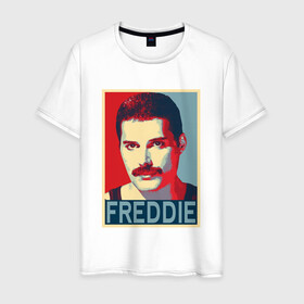 Мужская футболка хлопок с принтом Freddie в Рязани, 100% хлопок | прямой крой, круглый вырез горловины, длина до линии бедер, слегка спущенное плечо. | alternative | metall | music | queen | qween | rock | альтернатива | квин | куин | металл | музыка | рок | фредди меркьюри