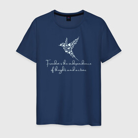 Мужская футболка хлопок с принтом Freedom в Рязани, 100% хлопок | прямой крой, круглый вырез горловины, длина до линии бедер, слегка спущенное плечо. | freedom | действие | мысль | независимость | свобода