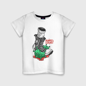Детская футболка хлопок с принтом Against Corona!  в Рязани, 100% хлопок | круглый вырез горловины, полуприлегающий силуэт, длина до линии бедер | corona | covid | бактерия | бутса | иллюстрация | кроссовок